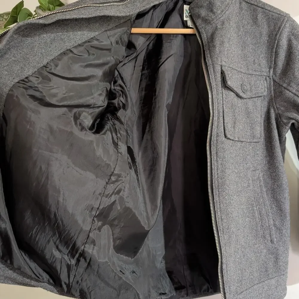 Old Navy Kids L (10-12) Wool Blend Moto Jacket Charcoal Gray
